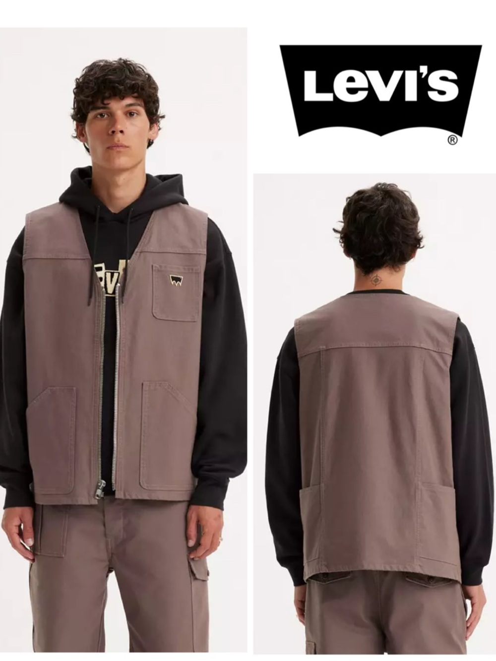 NWT Levi's Skateboarding Canvas Utility Vest in Peppercorn Purple